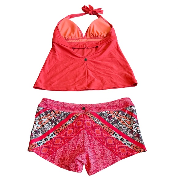 Prana Two Piece Swimsuit Halter Top Raya Bottom Carmine Pink Marrakesh Med NWT - Picture 9 of 11